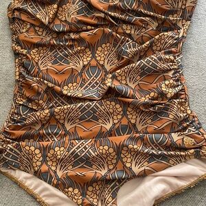 Elegant Brown Patterned One Piece Swimsuit